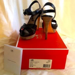 Coach Leather high heel sandal 5in heel 1in rise worn a few times